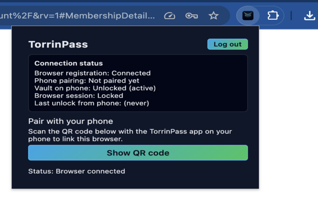 TorrinPass Extension - Credential selection