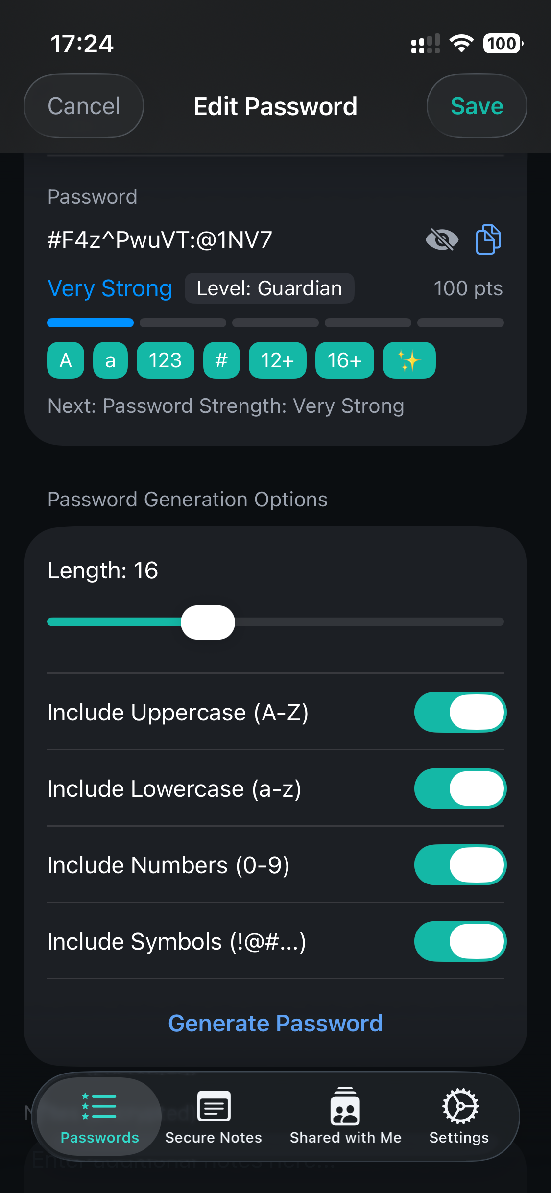 TorrinPass password generator with customizable length and symbols